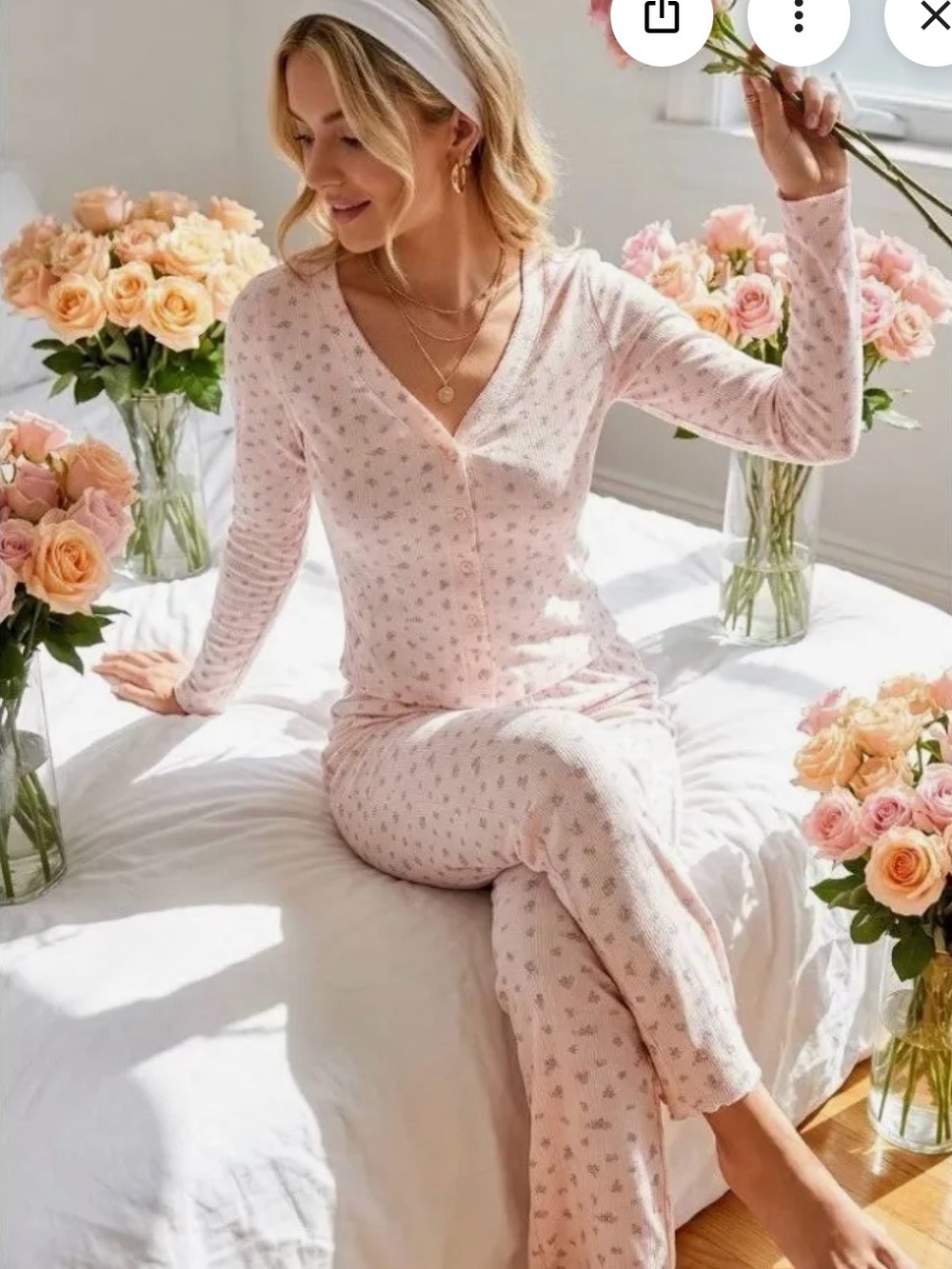 Women's Pink Floral Long-Sleeve 3 Piece Pajama Set -NWOT